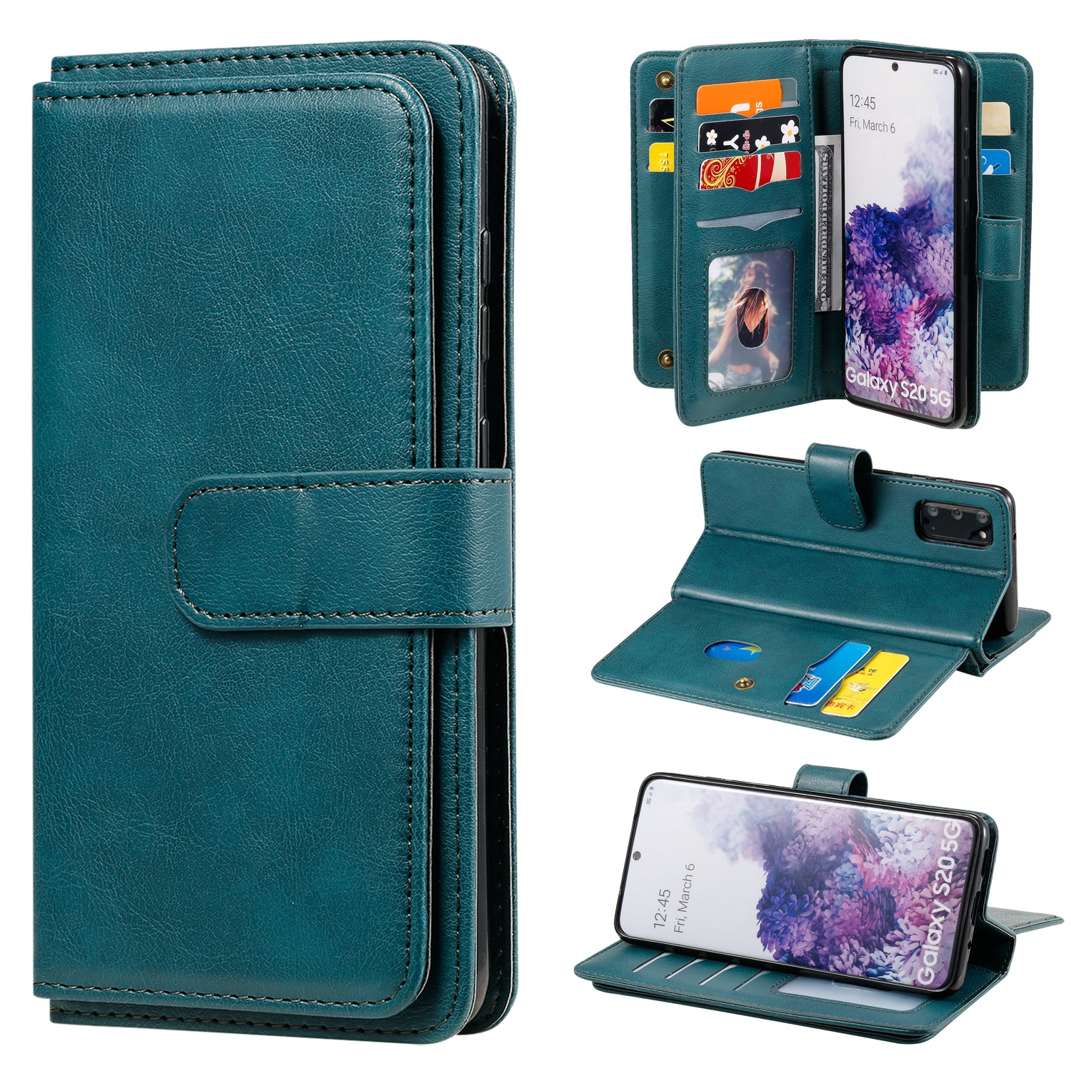 KT Multi-functional Series-1 10 Card Slots Wallet TPU+PU Leather Case with Stand for Samsung Galaxy S20 4G/S20 5G - Green