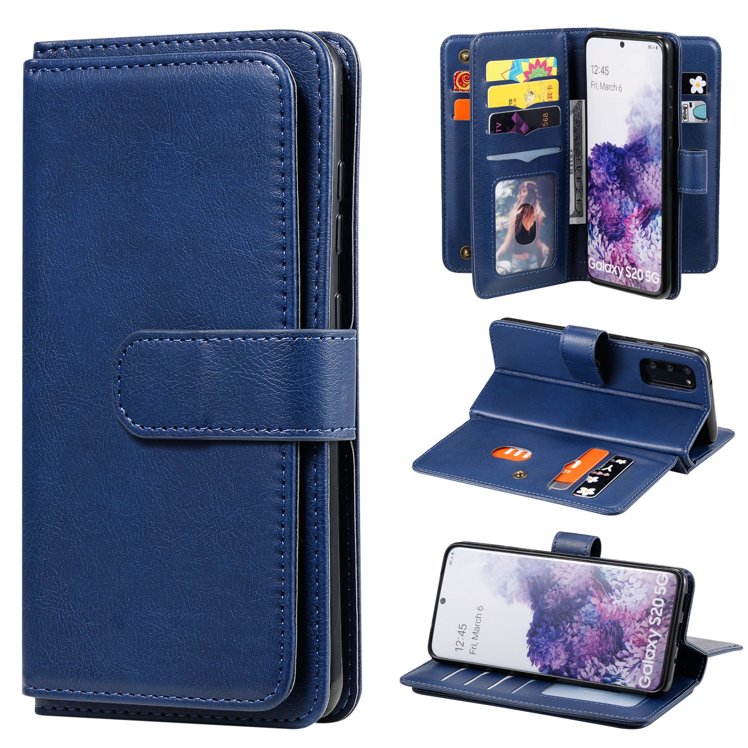 KT Multi-functional Series-1 10 Card Slots Wallet TPU+PU Leather Case with Stand for Samsung Galaxy S20 4G/S20 5G - Blue