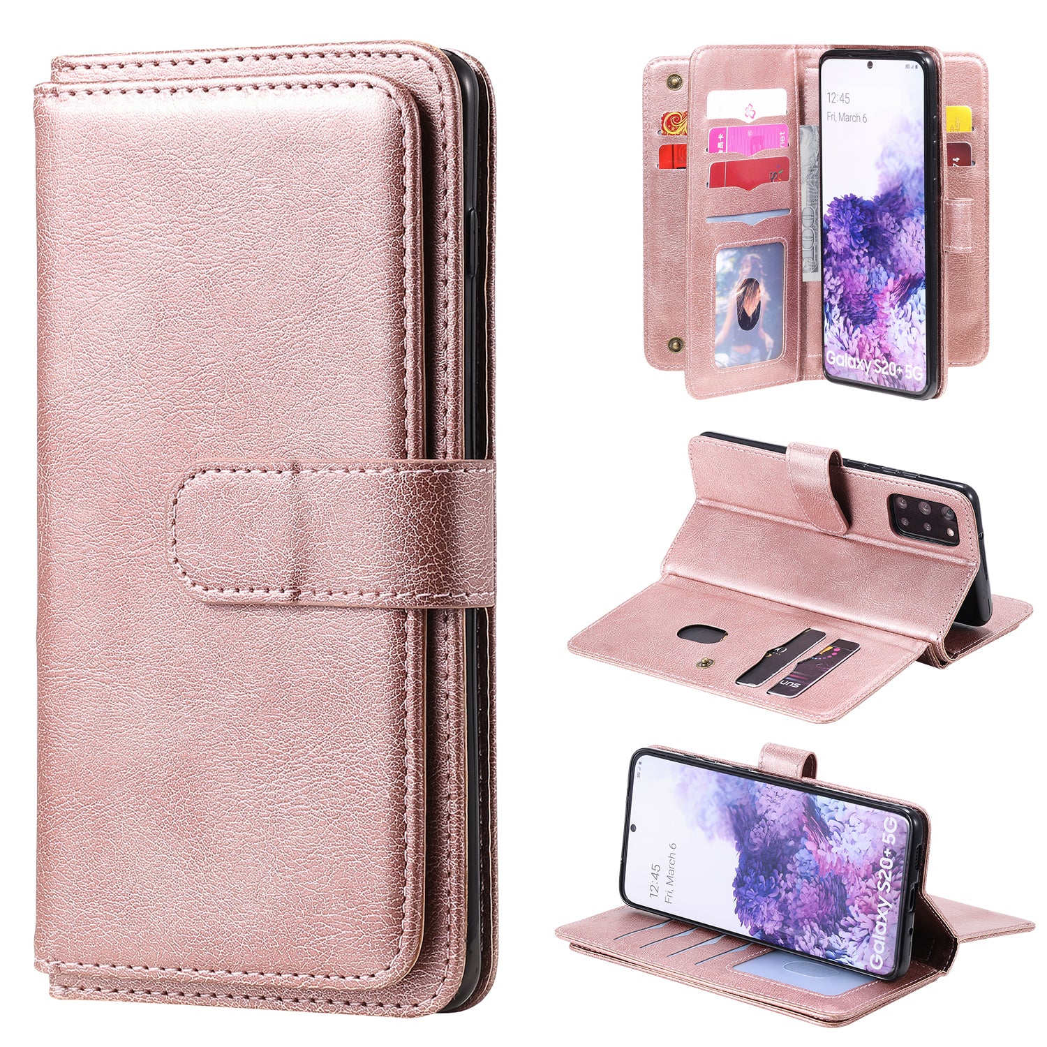 For Samsung Galaxy S20 Plus/S20 Plus 5G KT Multi-functional Series-1 10 Card Slots Wallet TPU+PU Leather Cover with Stand  - Rose Gold