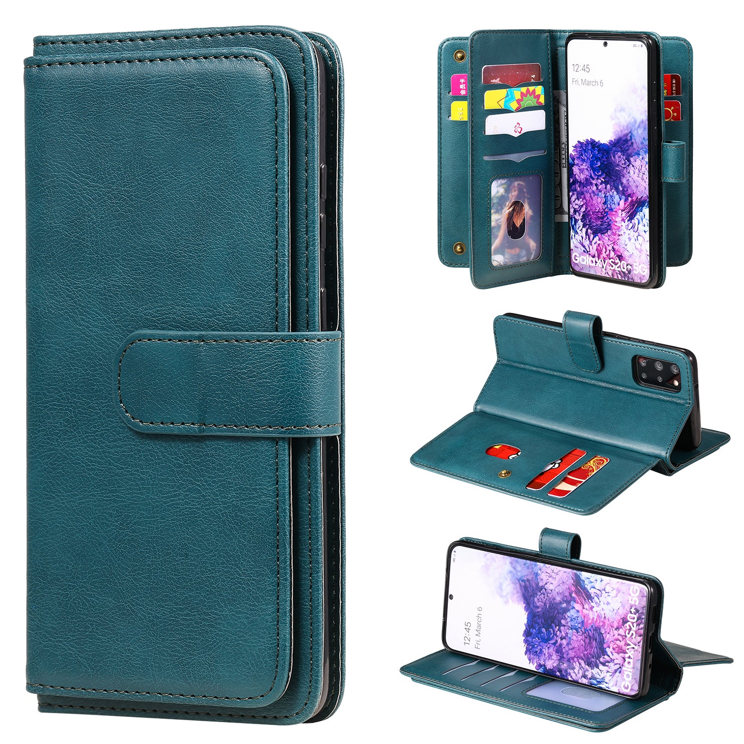 For Samsung Galaxy S20 Plus/S20 Plus 5G KT Multi-functional Series-1 10 Card Slots Wallet TPU+PU Leather Cover with Stand  - Green