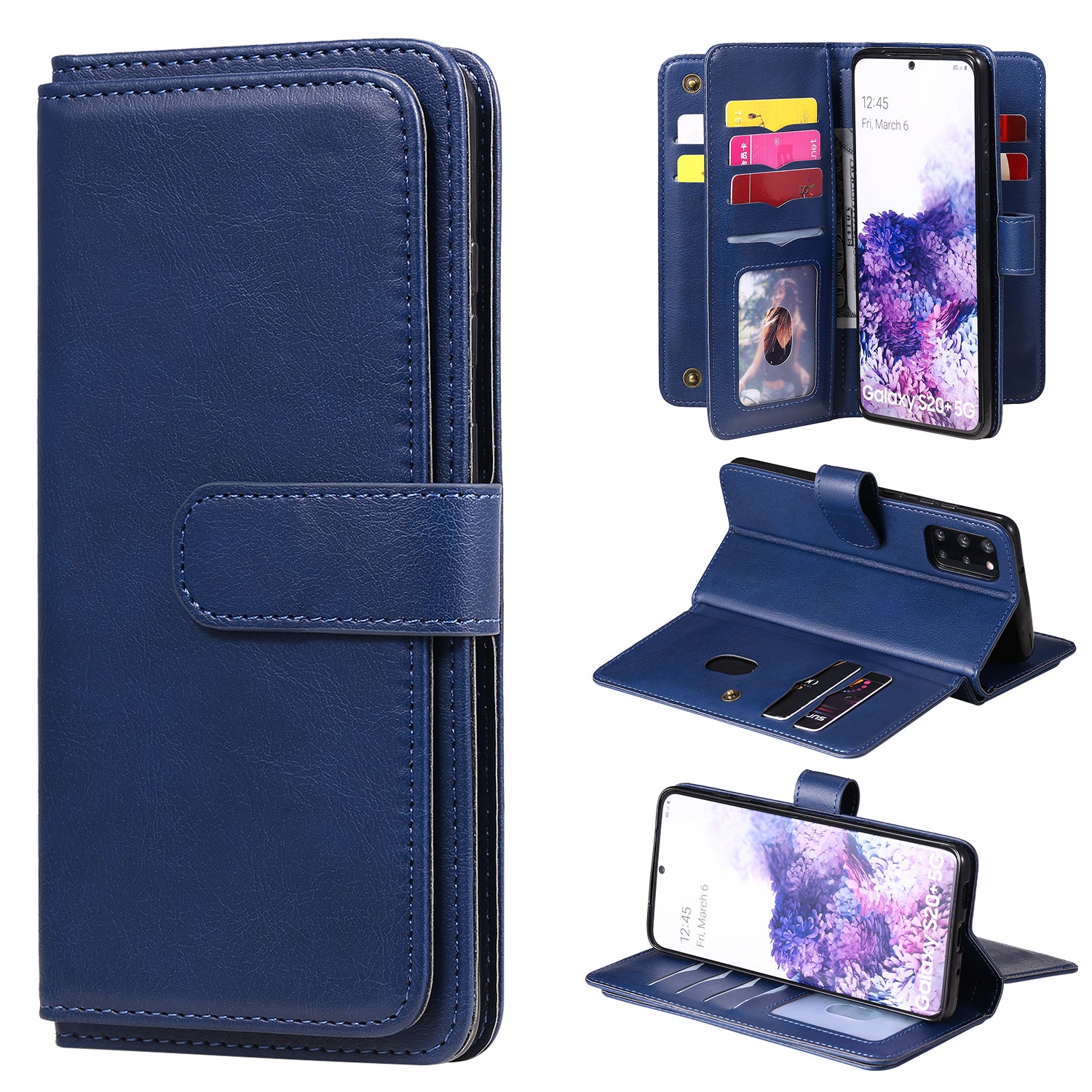 For Samsung Galaxy S20 Plus/S20 Plus 5G KT Multi-functional Series-1 10 Card Slots Wallet TPU+PU Leather Cover with Stand  - Blue