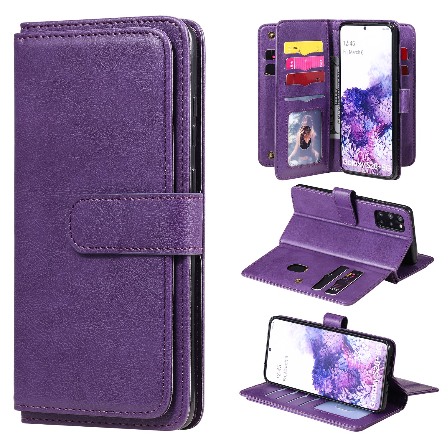 For Samsung Galaxy S20 Plus/S20 Plus 5G KT Multi-functional Series-1 10 Card Slots Wallet TPU+PU Leather Cover with Stand - Purple