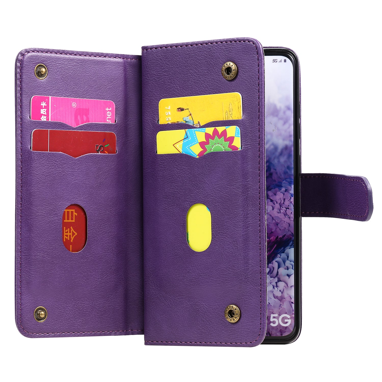 For Samsung Galaxy S20 Plus/S20 Plus 5G KT Multi-functional Series-1 10 Card Slots Wallet TPU+PU Leather Cover with Stand - Purple