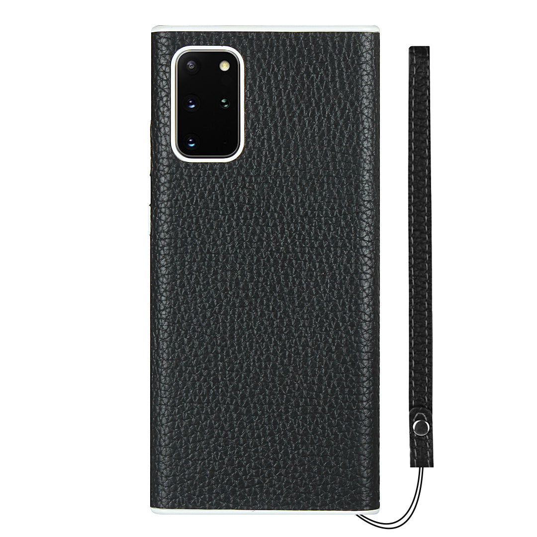 Litchi Skin Genuine Leather Coated TPU Protective Case for Samsung Galaxy S20 Plus - Black