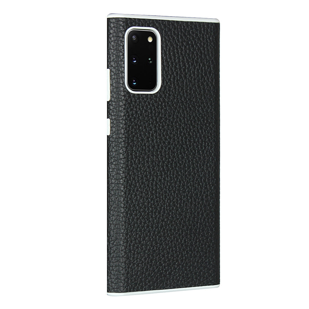 Litchi Skin Genuine Leather Coated TPU Protective Case for Samsung Galaxy S20 Plus - Black