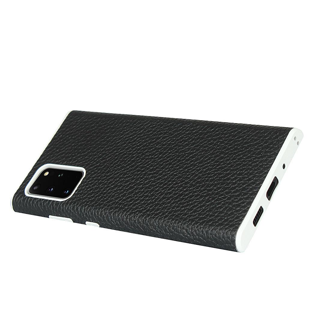 Litchi Skin Genuine Leather Coated TPU Protective Case for Samsung Galaxy S20 Plus - Black