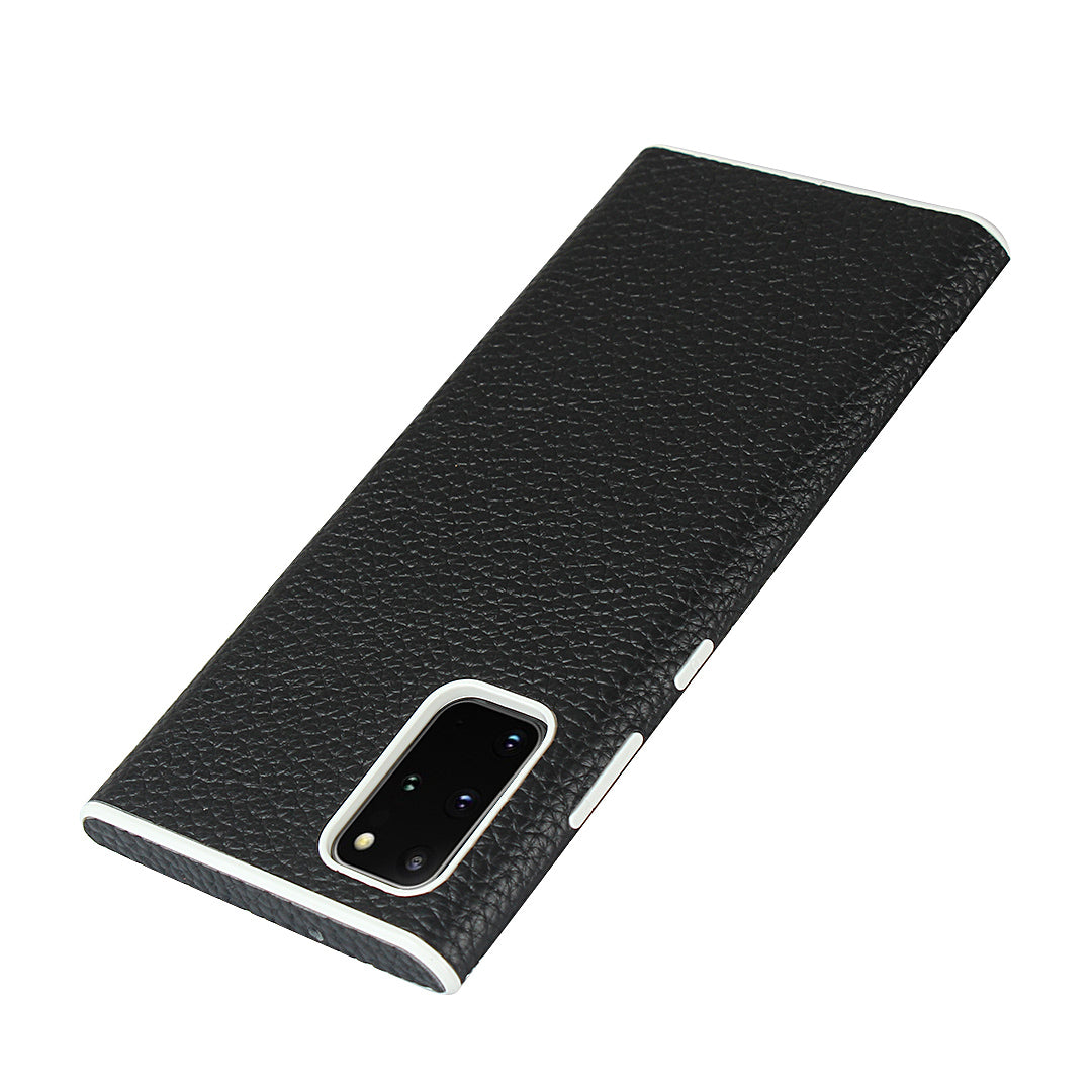 Litchi Skin Genuine Leather Coated TPU Protective Case for Samsung Galaxy S20 Plus - Black