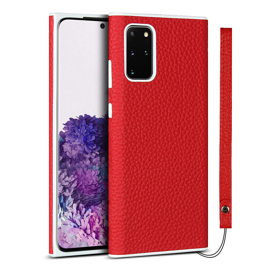 Litchi Skin Genuine Leather Coated TPU Protective Case for Samsung Galaxy S20 Plus - Red