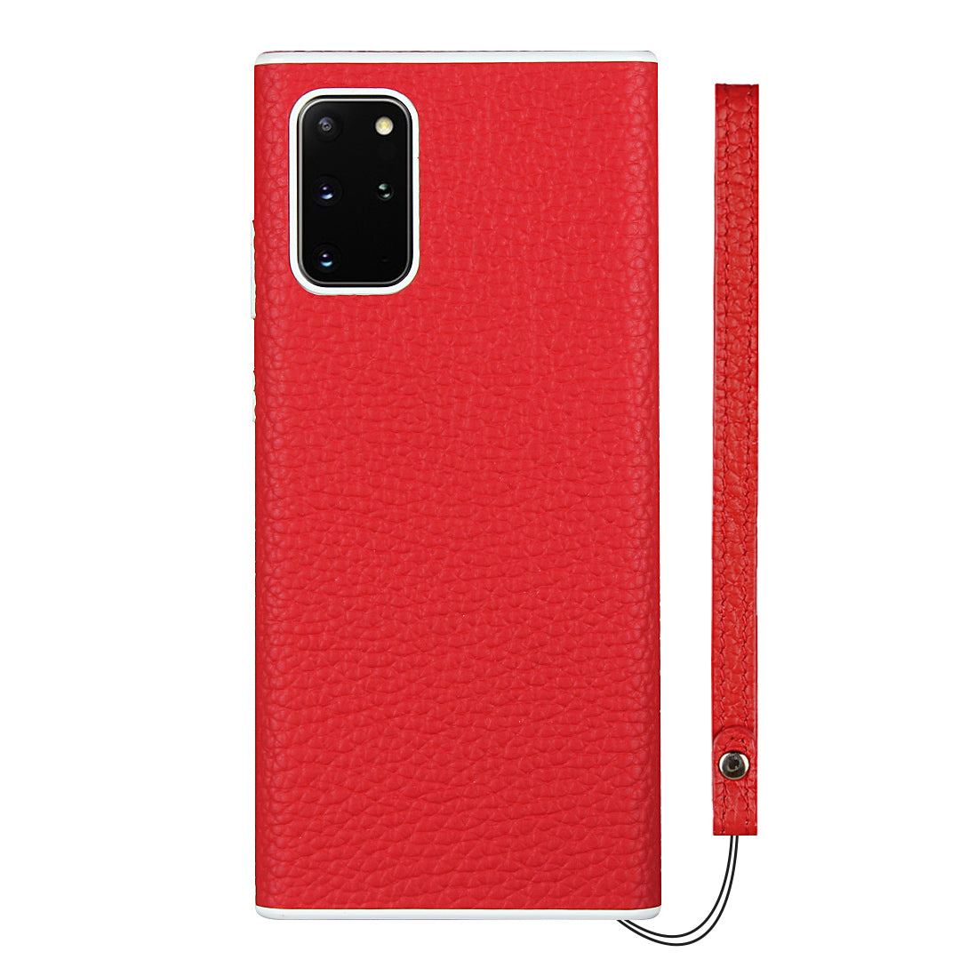 Litchi Skin Genuine Leather Coated TPU Protective Case for Samsung Galaxy S20 Plus - Red