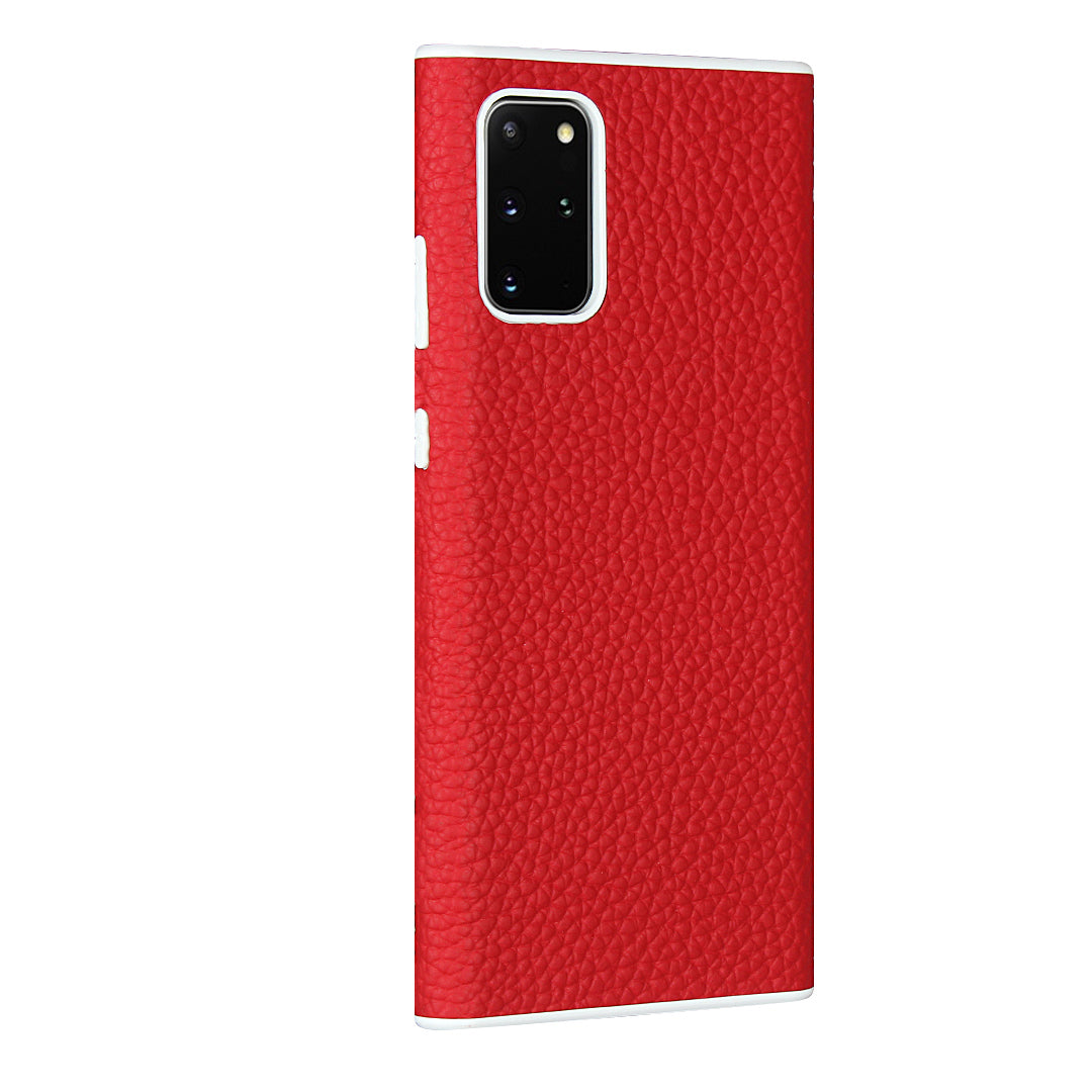 Litchi Skin Genuine Leather Coated TPU Protective Case for Samsung Galaxy S20 Plus - Red