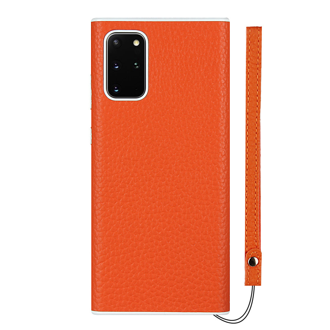 Litchi Skin Genuine Leather Coated TPU Protective Case for Samsung Galaxy S20 Plus - Orange