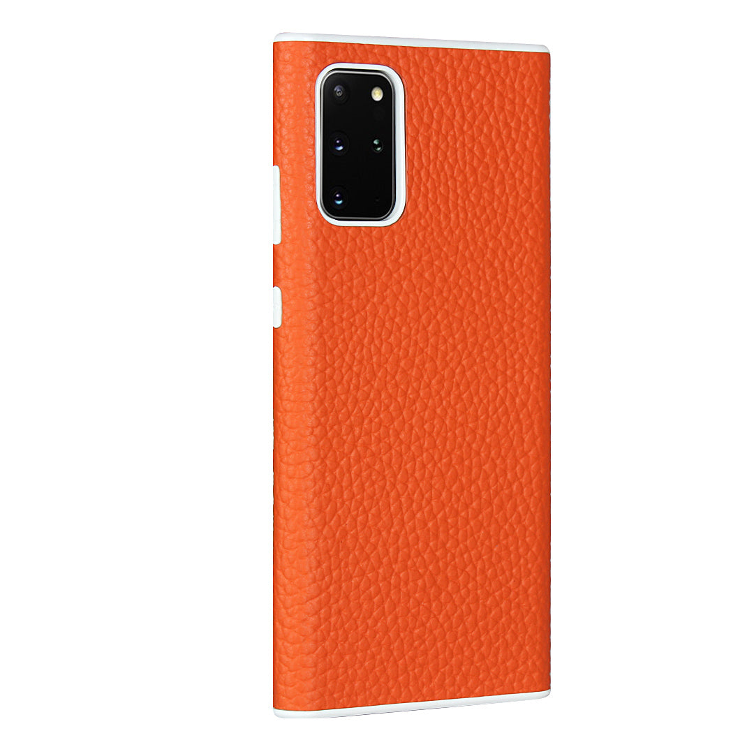 Litchi Skin Genuine Leather Coated TPU Protective Case for Samsung Galaxy S20 Plus - Orange