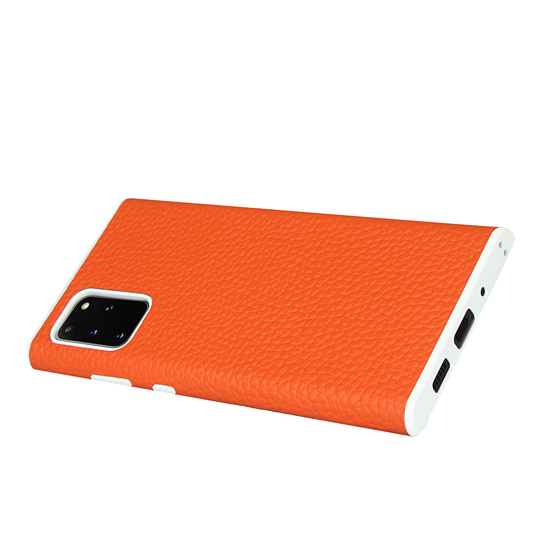 Litchi Skin Genuine Leather Coated TPU Protective Case for Samsung Galaxy S20 Plus - Orange