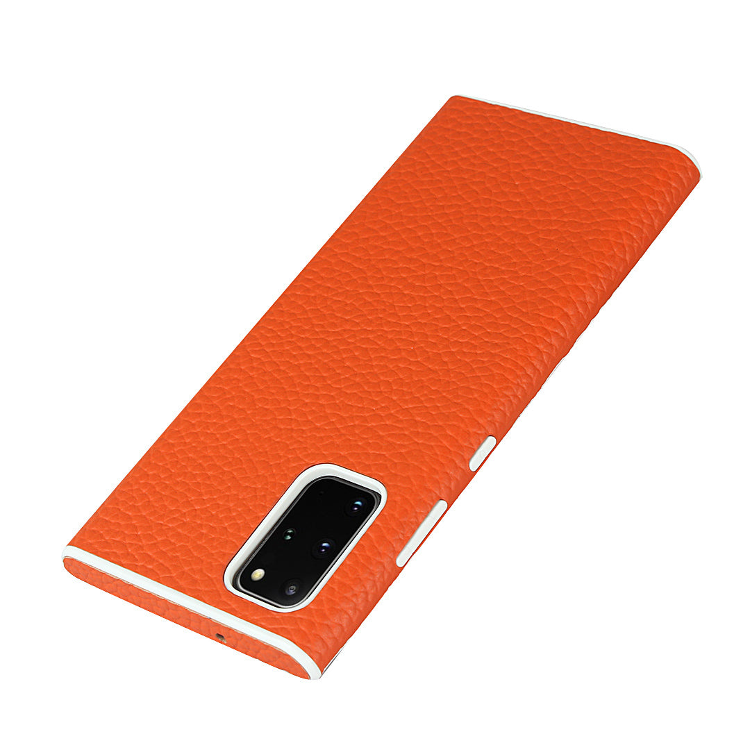 Litchi Skin Genuine Leather Coated TPU Protective Case for Samsung Galaxy S20 Plus - Orange