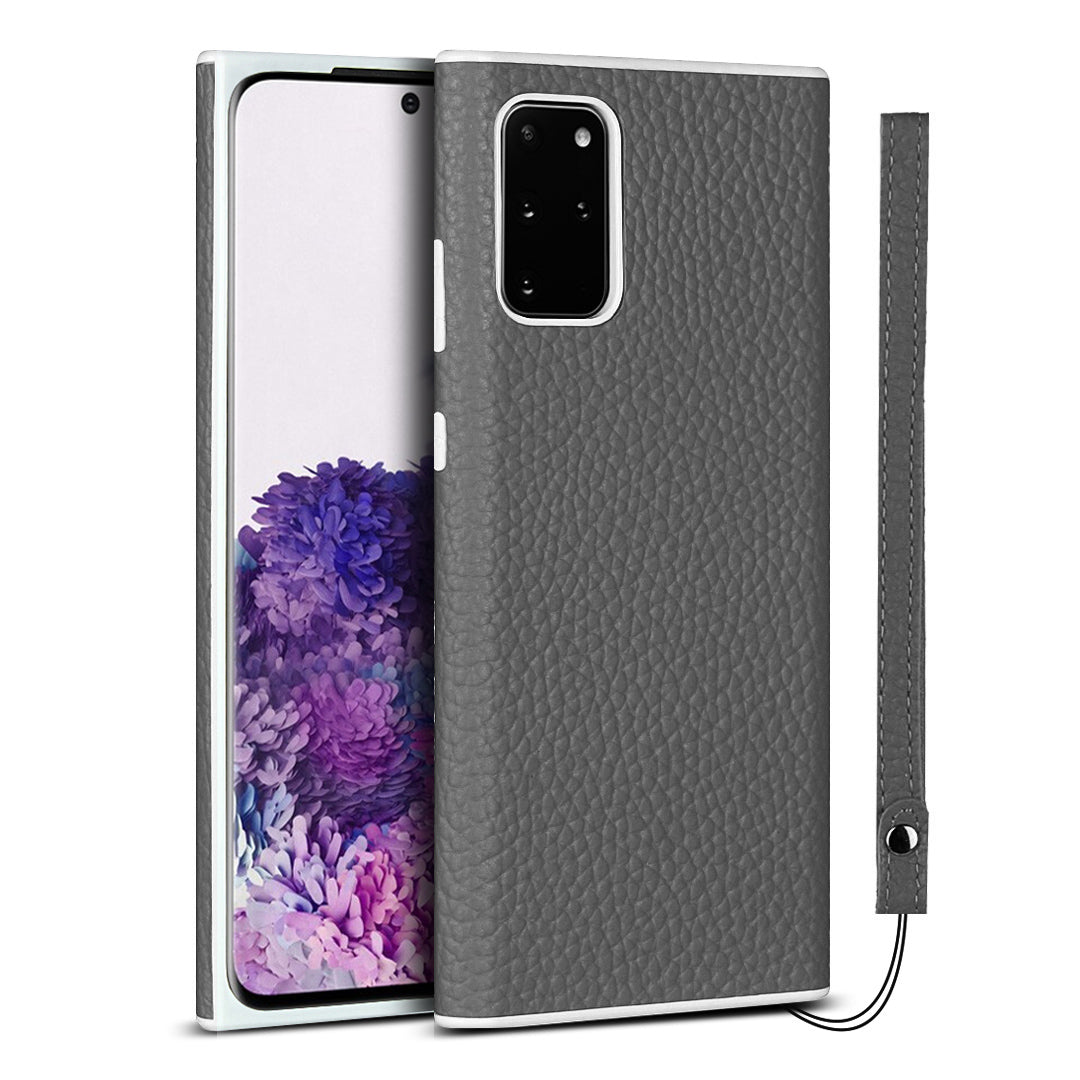 Litchi Skin Genuine Leather Coated TPU Protective Case for Samsung Galaxy S20 Plus - Grey