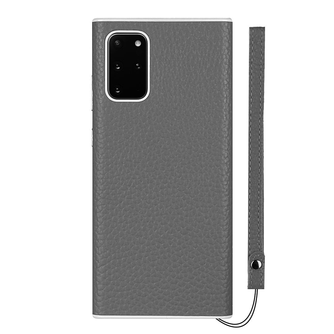 Litchi Skin Genuine Leather Coated TPU Protective Case for Samsung Galaxy S20 Plus - Grey