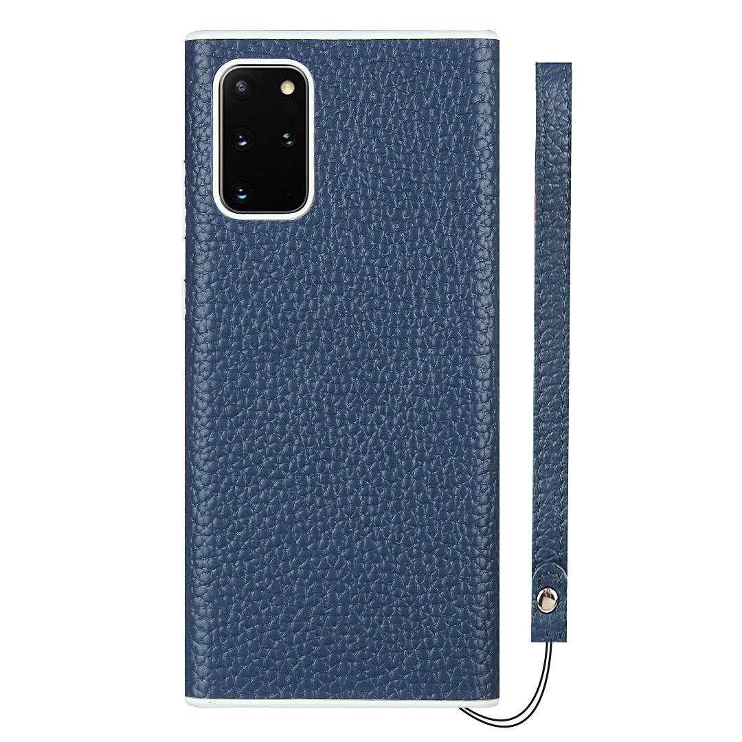 Litchi Skin Genuine Leather Coated TPU Protective Case for Samsung Galaxy S20 Plus - Blue