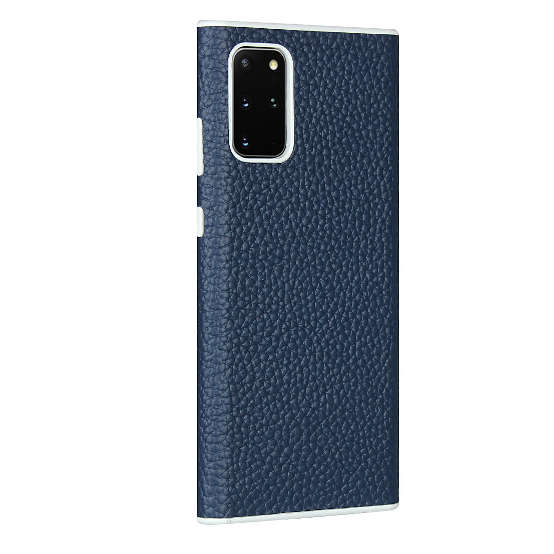 Litchi Skin Genuine Leather Coated TPU Protective Case for Samsung Galaxy S20 Plus - Blue