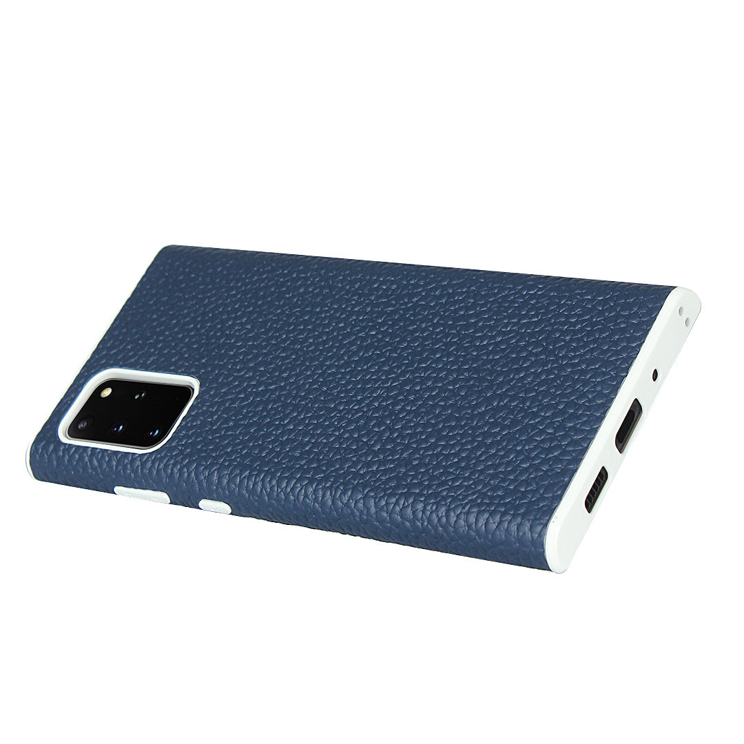 Litchi Skin Genuine Leather Coated TPU Protective Case for Samsung Galaxy S20 Plus - Blue