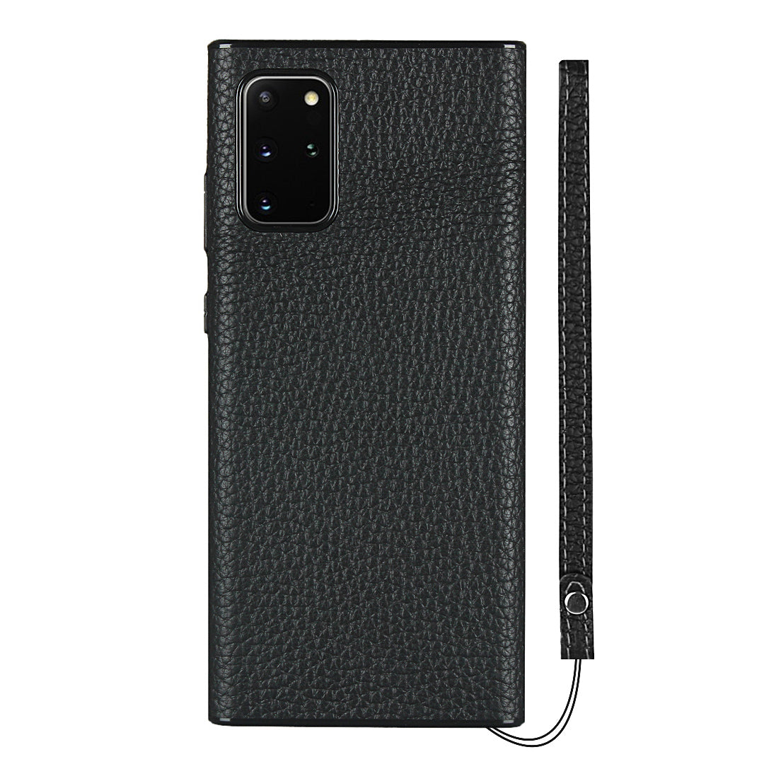 Litchi Skin Genuine Leather Coated TPU Phone Cover [Black Lining] for Samsung Galaxy S20 Plus - Black