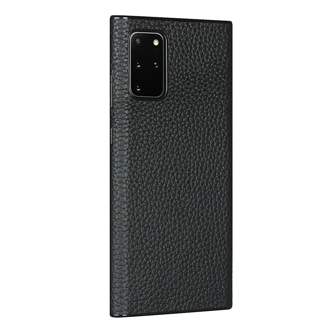 Litchi Skin Genuine Leather Coated TPU Phone Cover [Black Lining] for Samsung Galaxy S20 Plus - Black