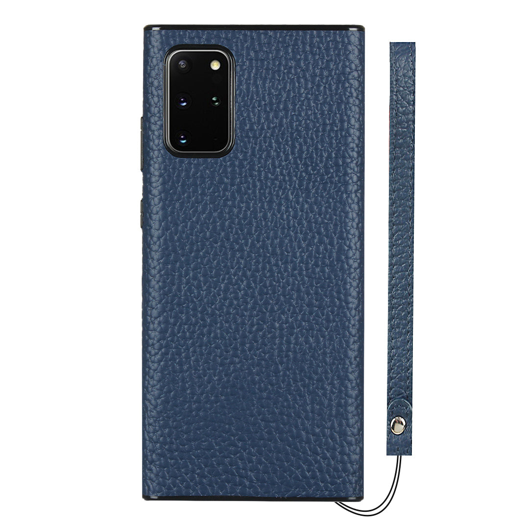 Litchi Skin Genuine Leather Coated TPU Phone Cover [Black Lining] for Samsung Galaxy S20 Plus - Blue