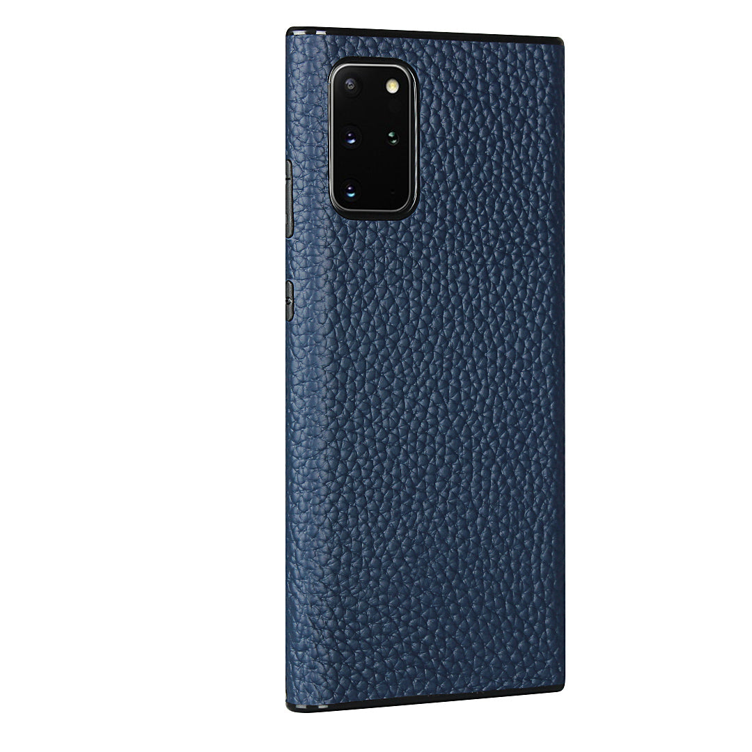 Litchi Skin Genuine Leather Coated TPU Phone Cover [Black Lining] for Samsung Galaxy S20 Plus - Blue