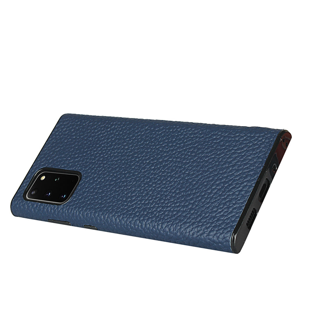 Litchi Skin Genuine Leather Coated TPU Phone Cover [Black Lining] for Samsung Galaxy S20 Plus - Blue