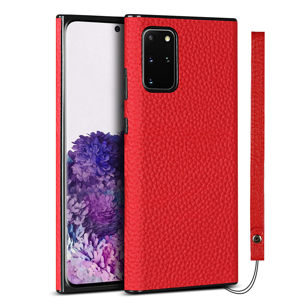 Litchi Skin Genuine Leather Coated TPU Phone Cover [Black Lining] for Samsung Galaxy S20 Plus - Red