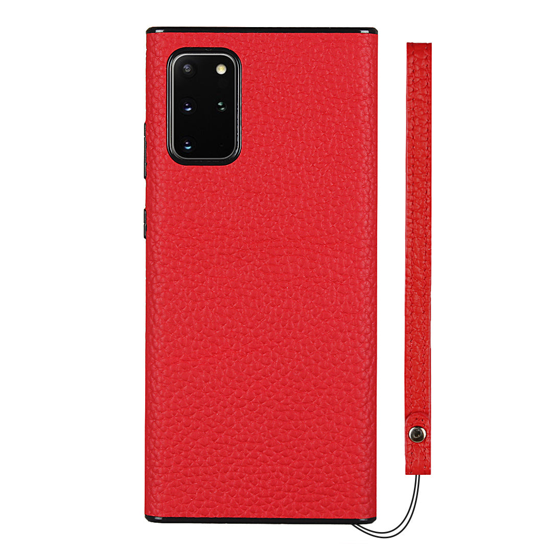 Litchi Skin Genuine Leather Coated TPU Phone Cover [Black Lining] for Samsung Galaxy S20 Plus - Red