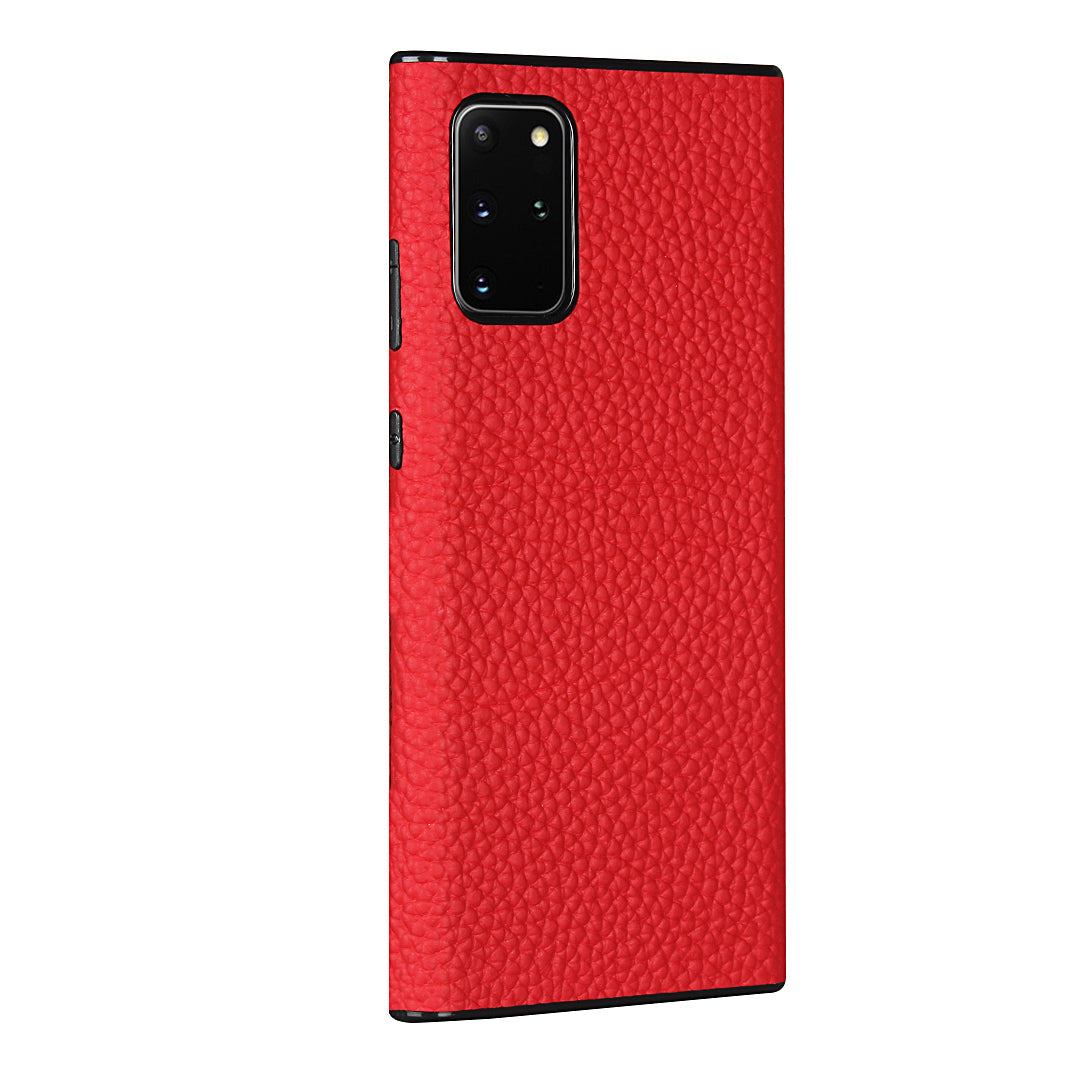 Litchi Skin Genuine Leather Coated TPU Phone Cover [Black Lining] for Samsung Galaxy S20 Plus - Red