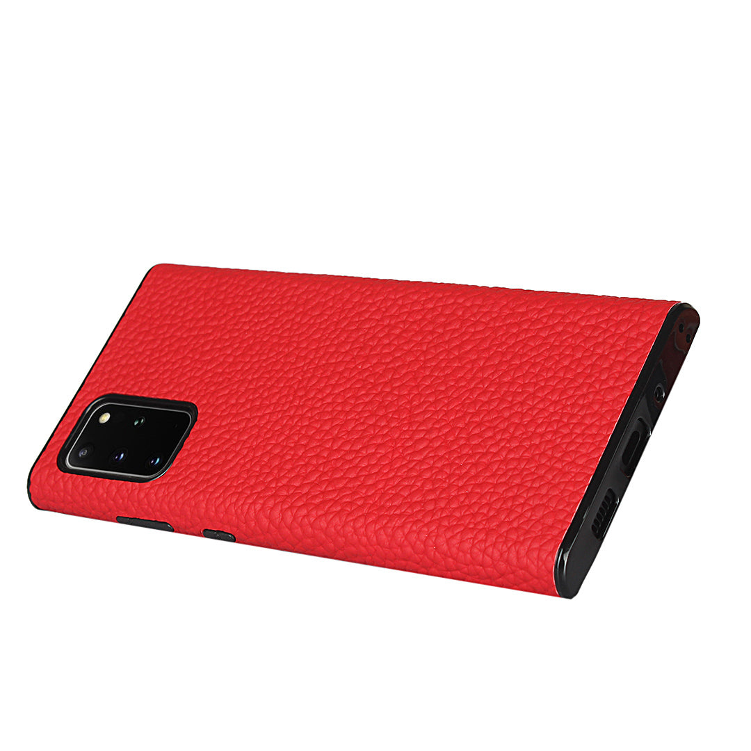 Litchi Skin Genuine Leather Coated TPU Phone Cover [Black Lining] for Samsung Galaxy S20 Plus - Red