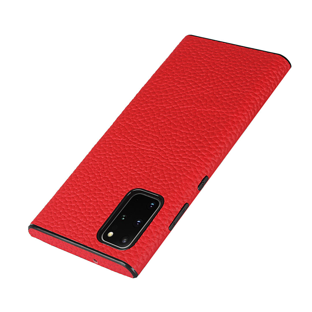 Litchi Skin Genuine Leather Coated TPU Phone Cover [Black Lining] for Samsung Galaxy S20 Plus - Red