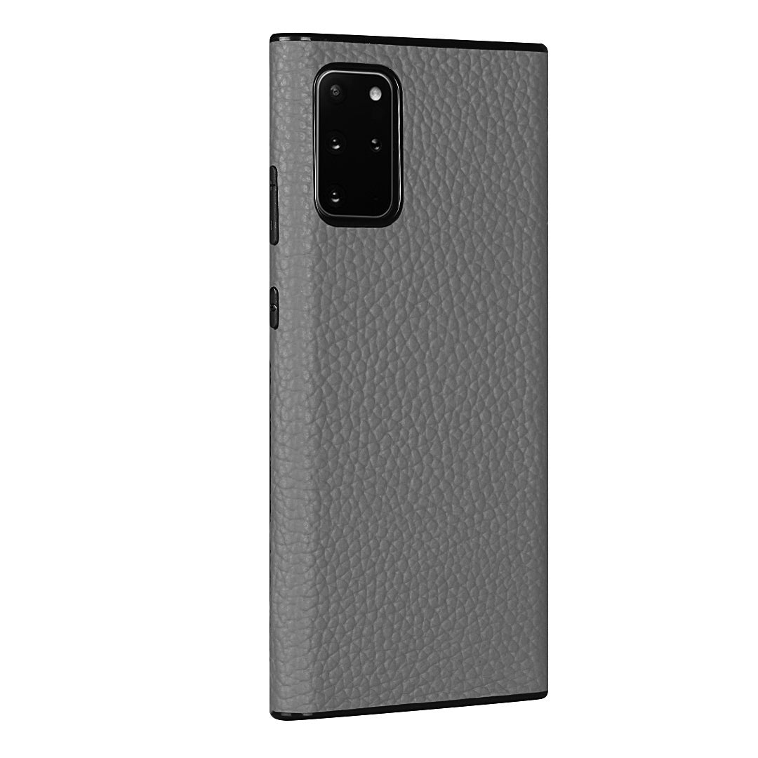 Litchi Skin Genuine Leather Coated TPU Phone Cover [Black Lining] for Samsung Galaxy S20 Plus - Grey