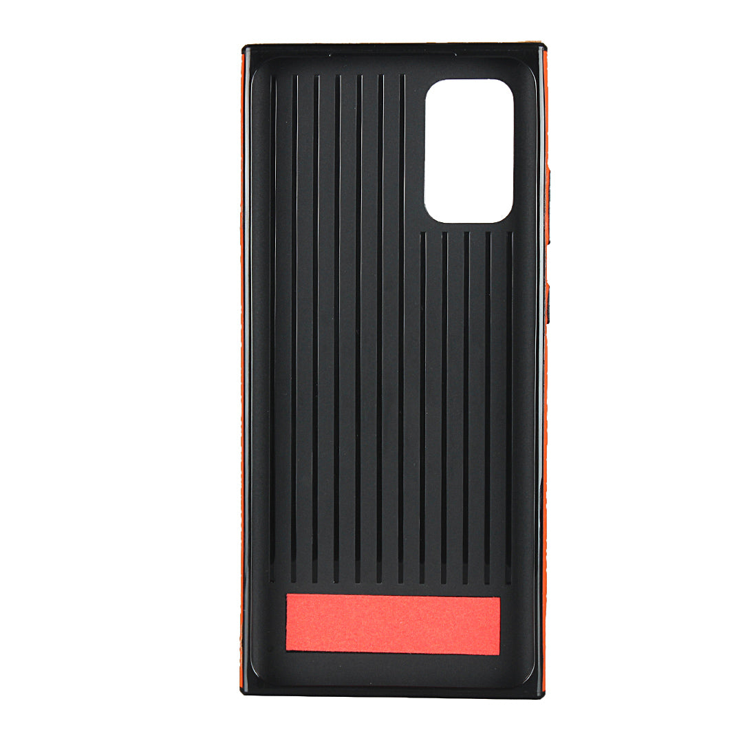 Litchi Skin Genuine Leather Coated TPU Phone Cover [Black Lining] for Samsung Galaxy S20 Plus - Orange