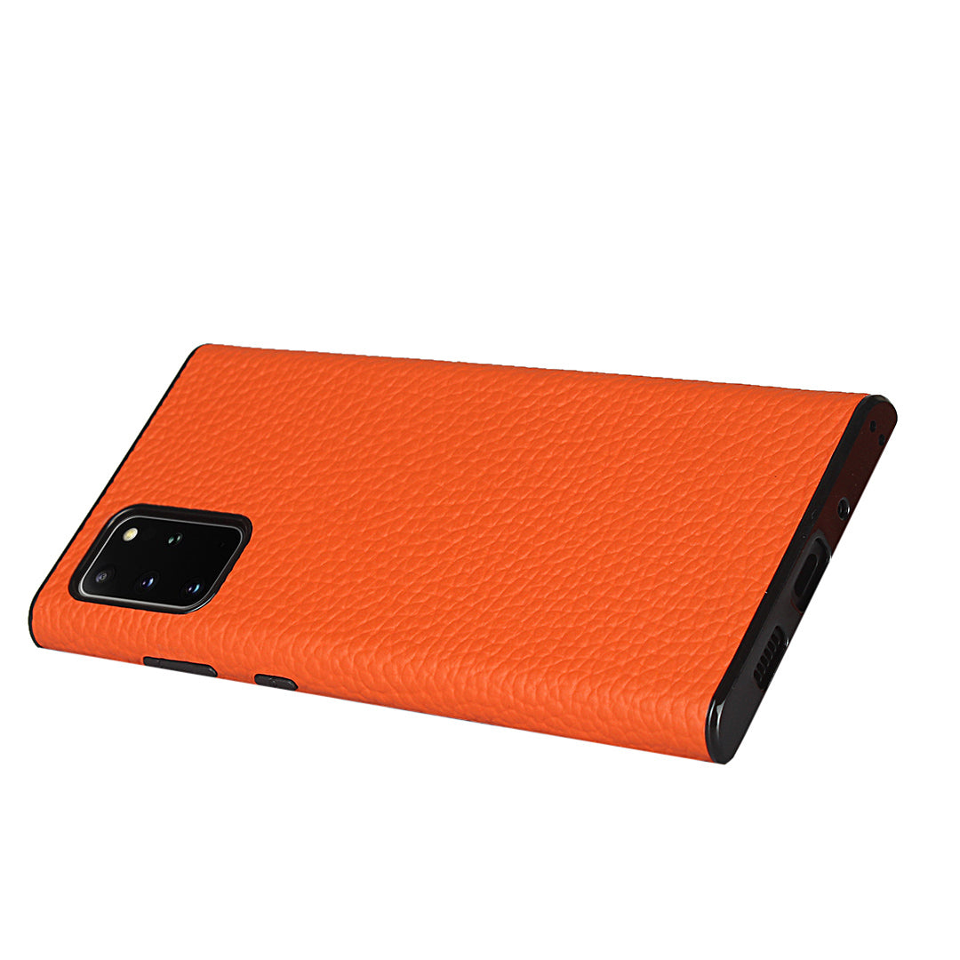 Litchi Skin Genuine Leather Coated TPU Phone Cover [Black Lining] for Samsung Galaxy S20 Plus - Orange