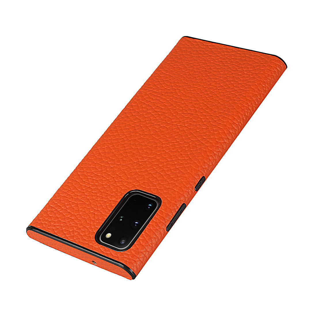 Litchi Skin Genuine Leather Coated TPU Phone Cover [Black Lining] for Samsung Galaxy S20 Plus - Orange