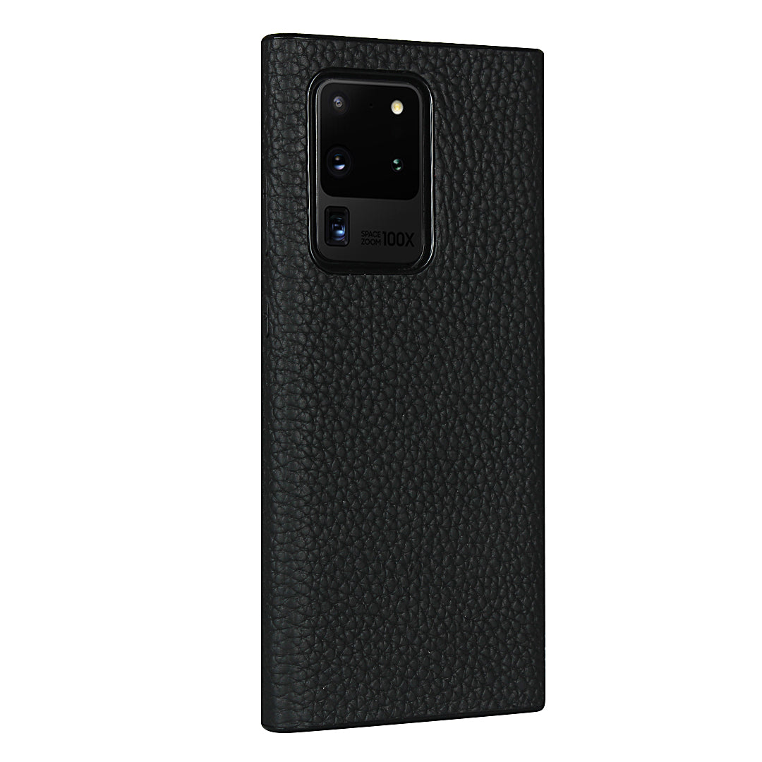 Litchi Skin Genuine Leather Coated TPU Phone Case [Black Lining] for Samsung Galaxy S20 Ultra - Black