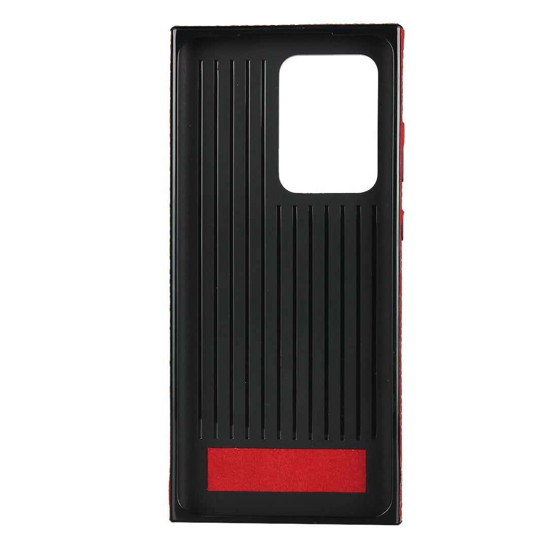 Litchi Skin Genuine Leather Coated TPU Phone Case [Black Lining] for Samsung Galaxy S20 Ultra - Red