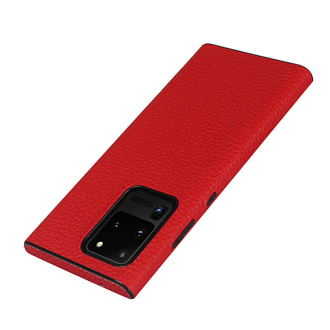 Litchi Skin Genuine Leather Coated TPU Phone Case [Black Lining] for Samsung Galaxy S20 Ultra - Red