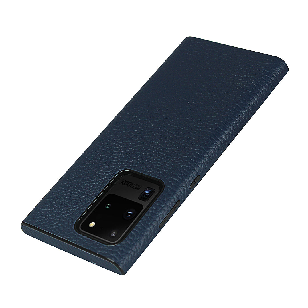 Litchi Skin Genuine Leather Coated TPU Phone Case [Black Lining] for Samsung Galaxy S20 Ultra - Blue