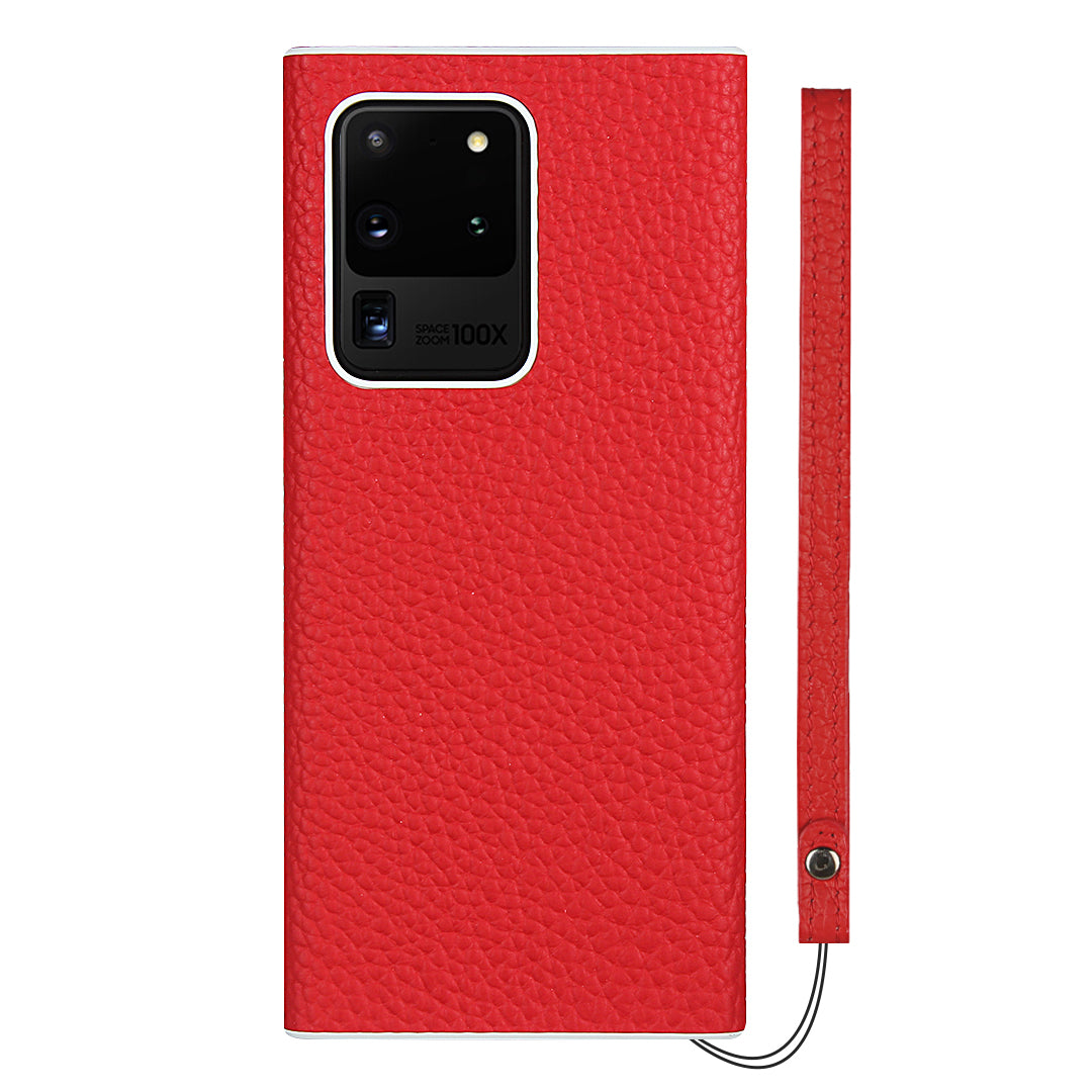 Litchi Skin Genuine Leather Coated TPU Phone Casing for Samsung Galaxy S20 Ultra - Red