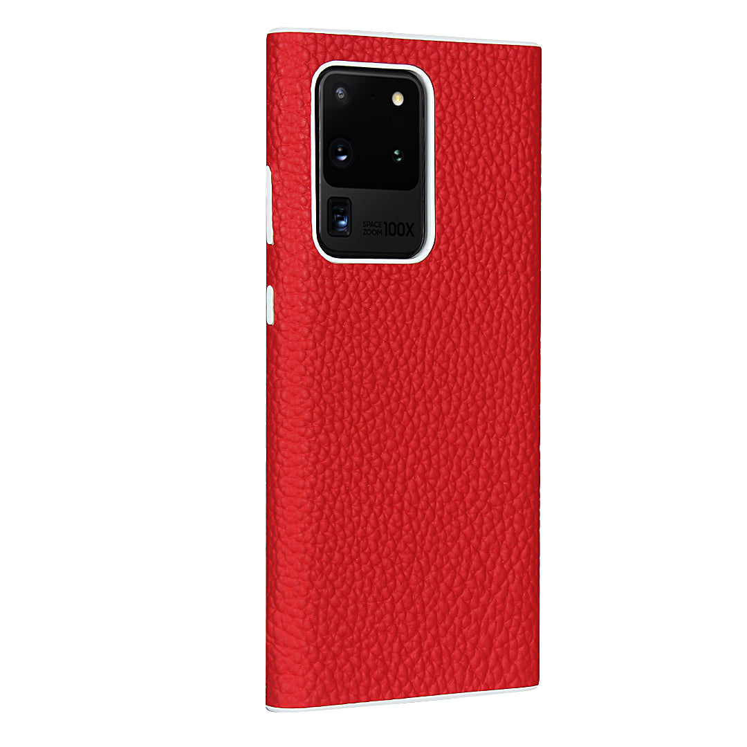 Litchi Skin Genuine Leather Coated TPU Phone Casing for Samsung Galaxy S20 Ultra - Red