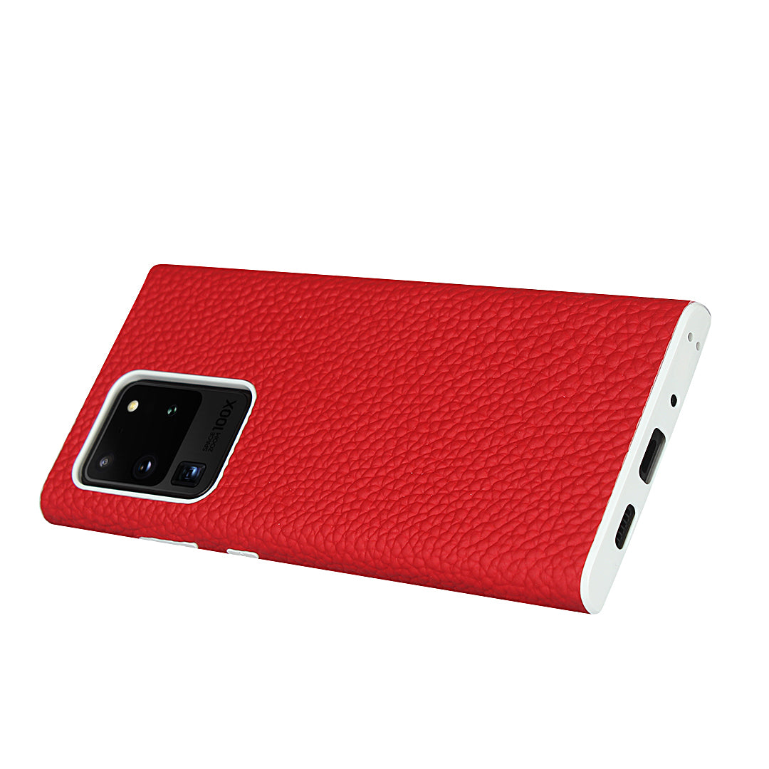 Litchi Skin Genuine Leather Coated TPU Phone Casing for Samsung Galaxy S20 Ultra - Red