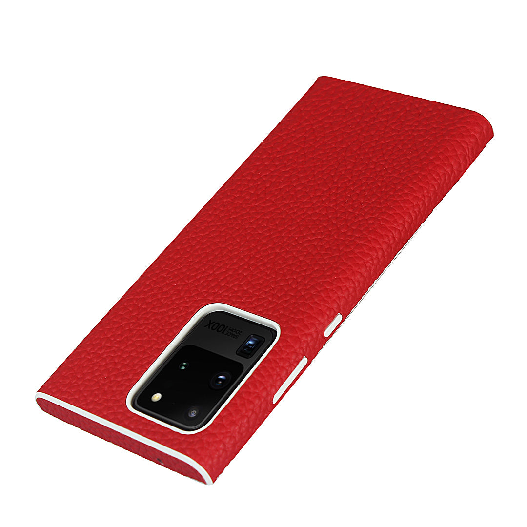 Litchi Skin Genuine Leather Coated TPU Phone Casing for Samsung Galaxy S20 Ultra - Red