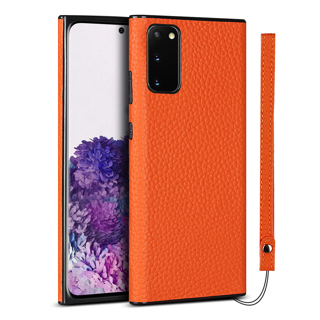 Litchi Texture Genuine Leather + TPU Phone Casing for Samsung Galaxy S20 4G/S20 5G - Orange