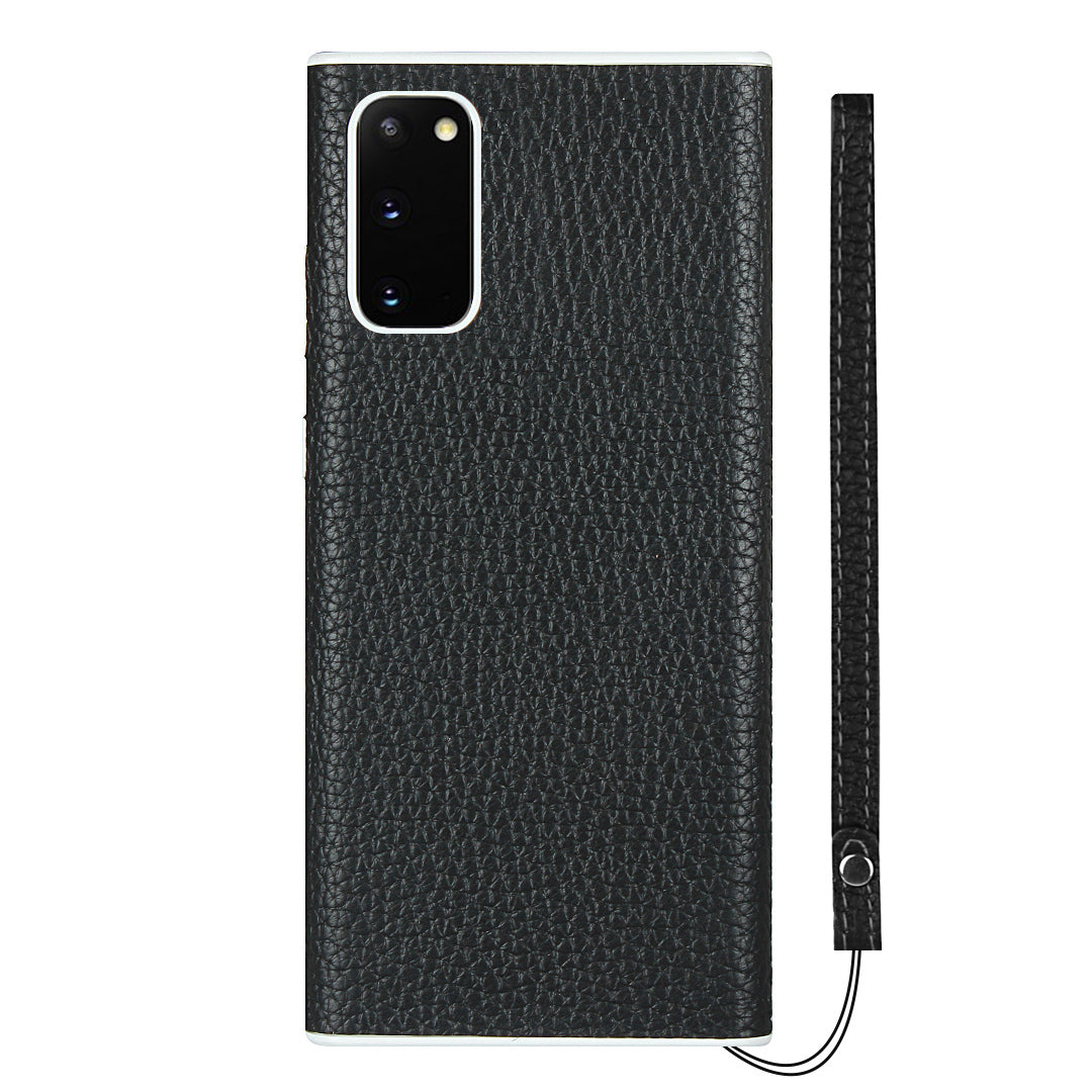 Litchi Skin Genuine Leather Coated TPU Phone Case for Samsung Galaxy S20 4G/S20 5G - Black