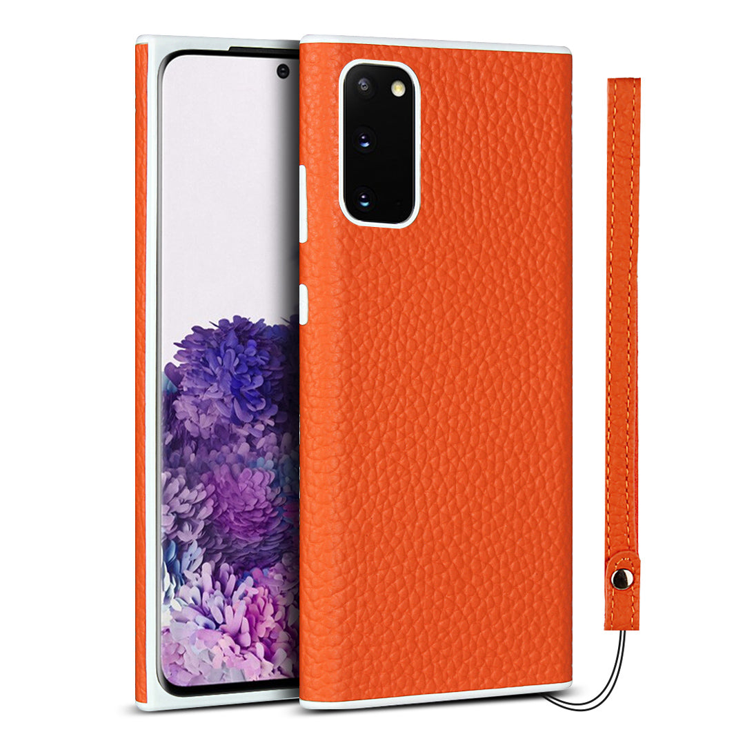 Litchi Skin Genuine Leather Coated TPU Phone Case for Samsung Galaxy S20 4G/S20 5G - Orange