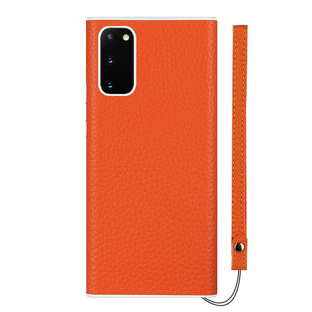 Litchi Skin Genuine Leather Coated TPU Phone Case for Samsung Galaxy S20 4G/S20 5G - Orange