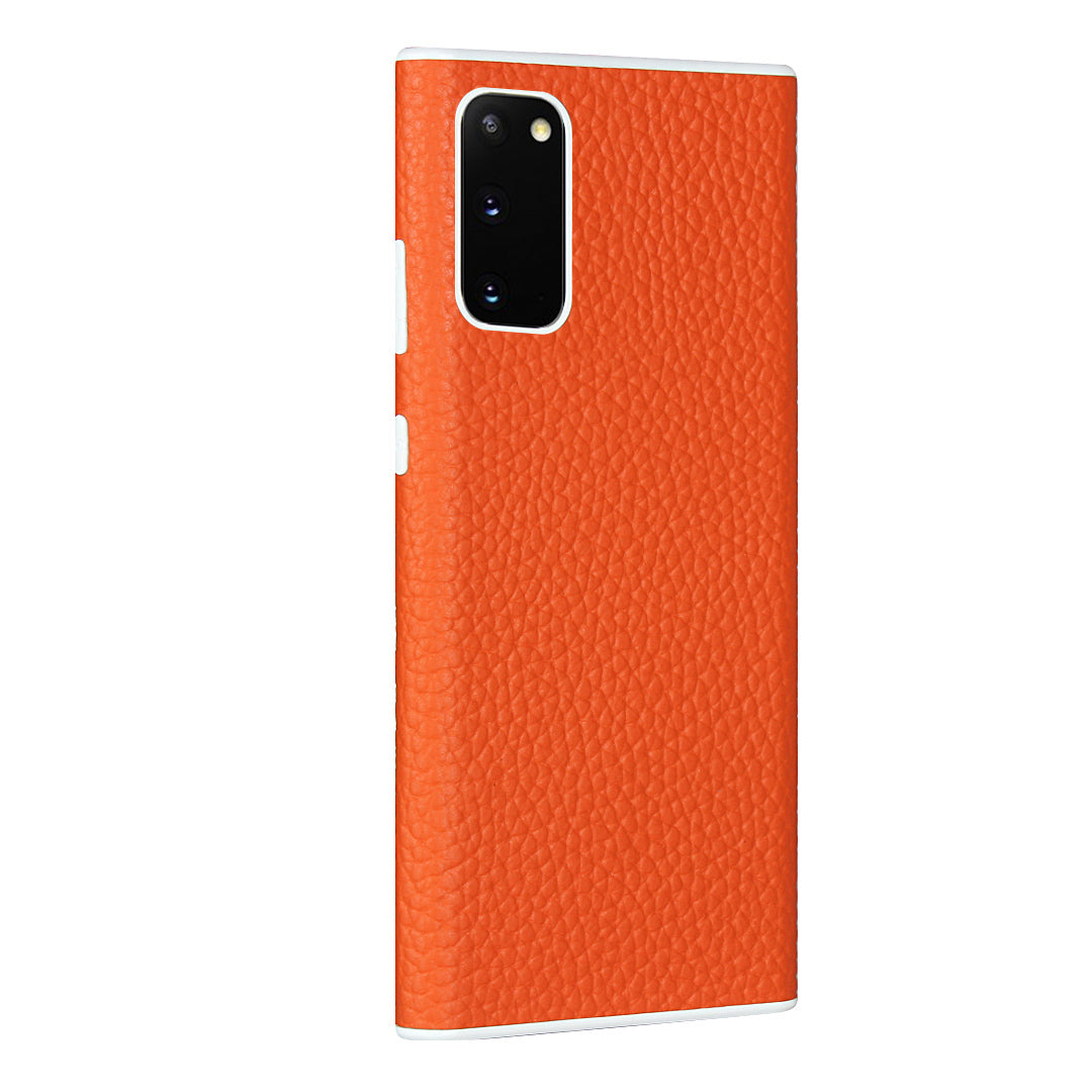 Litchi Skin Genuine Leather Coated TPU Phone Case for Samsung Galaxy S20 4G/S20 5G - Orange